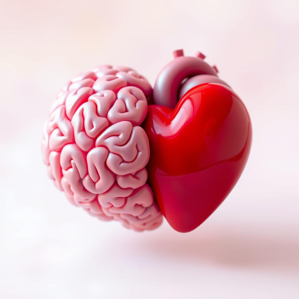 A heart and brain embracing each other in a harmonious and affectionate manner