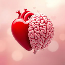 A heart and brain embracing each other in a harmonious and affectionate manner