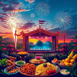A vibrant poster design for a Bali festival, showcasing a lively atmosphere
