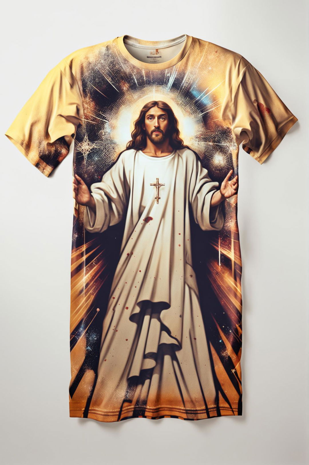 A high-quality graphic t-shirt design featuring a detailed, modern artistic representation of Christ