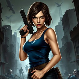 A highly detailed portrait of Jill Valentine from Resident Evil 3, showcasing her iconic look