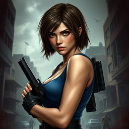 A highly detailed portrait of Jill Valentine from Resident Evil 3, showcasing her iconic look