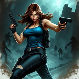 A strikingly detailed depiction of Jill Valentine from Resident Evil 3, showcasing her in a dynamic action pose