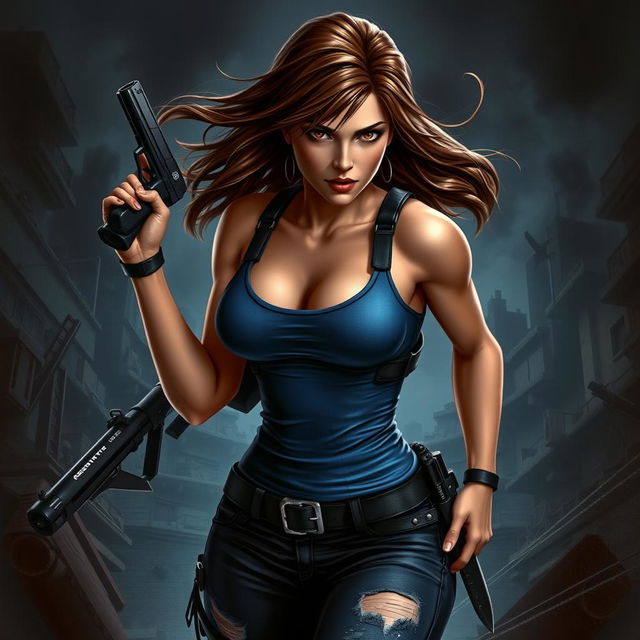 A strikingly detailed depiction of Jill Valentine from Resident Evil 3, showcasing her in a dynamic action pose