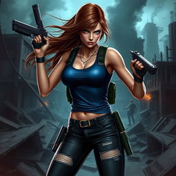 A strikingly detailed depiction of Jill Valentine from Resident Evil 3, showcasing her in a dynamic action pose