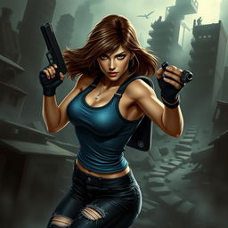 A strikingly detailed depiction of Jill Valentine from Resident Evil 3, showcasing her in a dynamic action pose