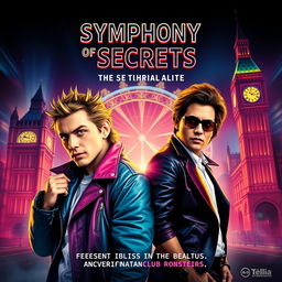 A vibrant and dynamic movie poster for 'Symphony of Secrets'