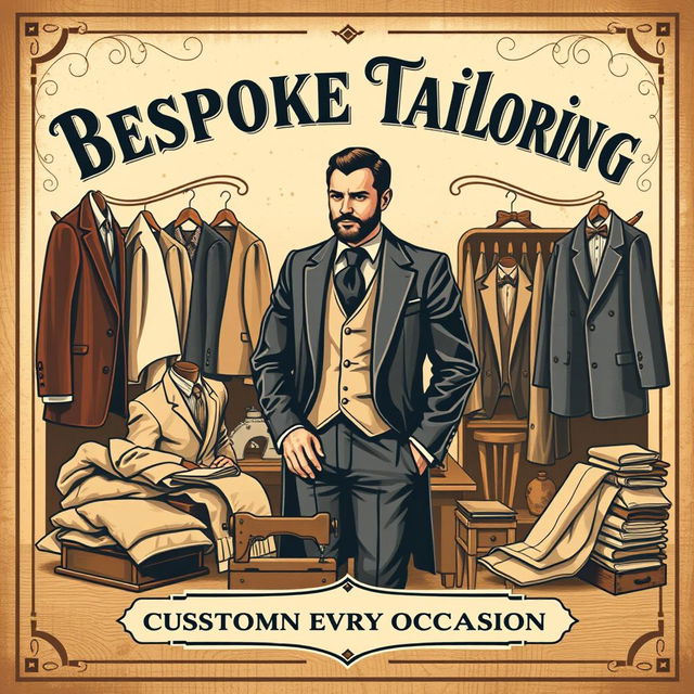 A vintage-style poster design for a tailor's shop