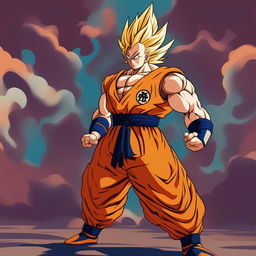 A high-quality digital art image of Reuben Horne in the style of Dragonball, featuring exaggerated muscular structure, distinctive spiky hair, and a traditional martial arts outfit