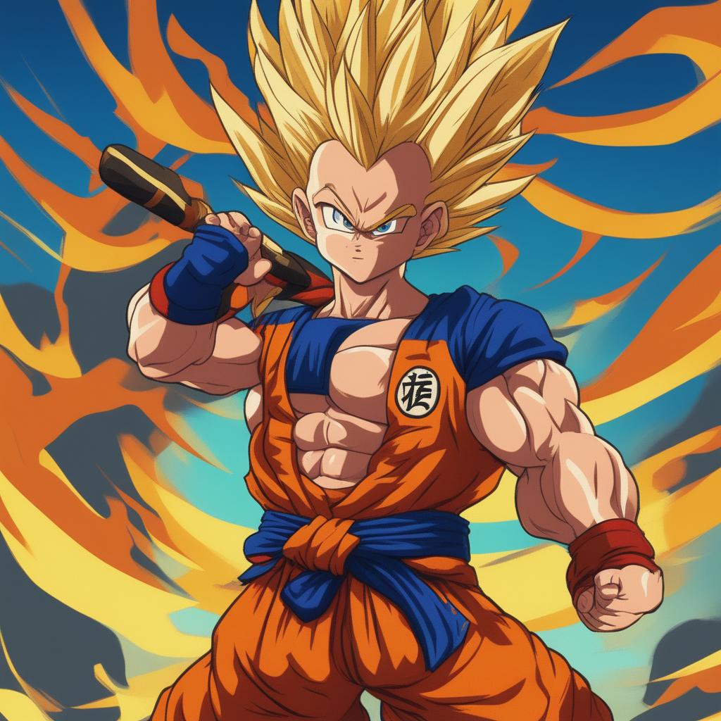 A high-quality digital art image of Reuben Horne in the style of Dragonball, featuring exaggerated muscular structure, distinctive spiky hair, and a traditional martial arts outfit