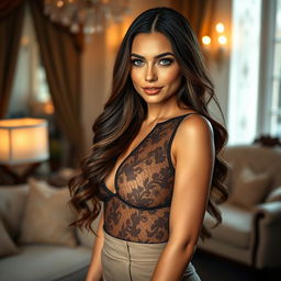 A seductive and alluring centrefold woman, embodying the classic features of a sexy hot milfs with alluring curves