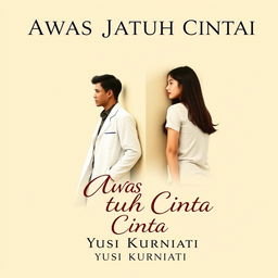 A novel cover for 'Awas Jatuh Cinta' by Yusi Kurniati, featuring a dominant cream color scheme