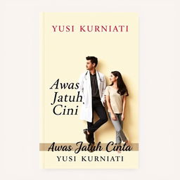 A novel cover for 'Awas Jatuh Cinta' by Yusi Kurniati, featuring a dominant cream color scheme