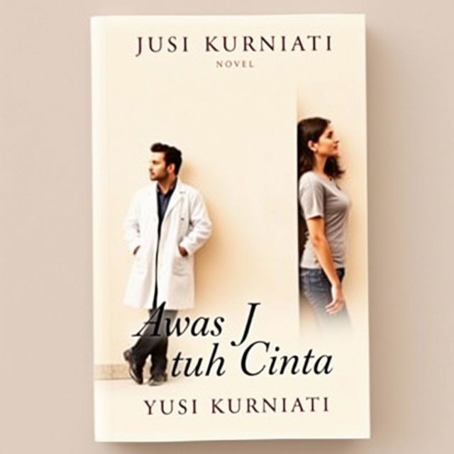 A novel cover for 'Awas Jatuh Cinta' by Yusi Kurniati, featuring a dominant cream color scheme