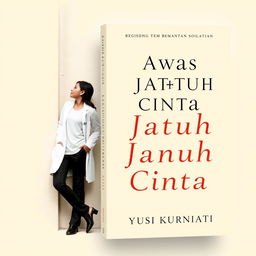 A novel cover for 'Awas Jatuh Cinta' by Yusi Kurniati, featuring a dominant cream color scheme