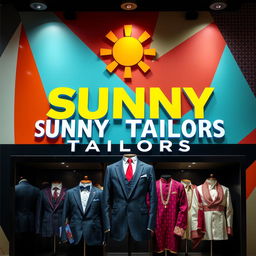 A striking Flex poster featuring the name 'Sunny Tailors' prominently displayed in bold, modern typography