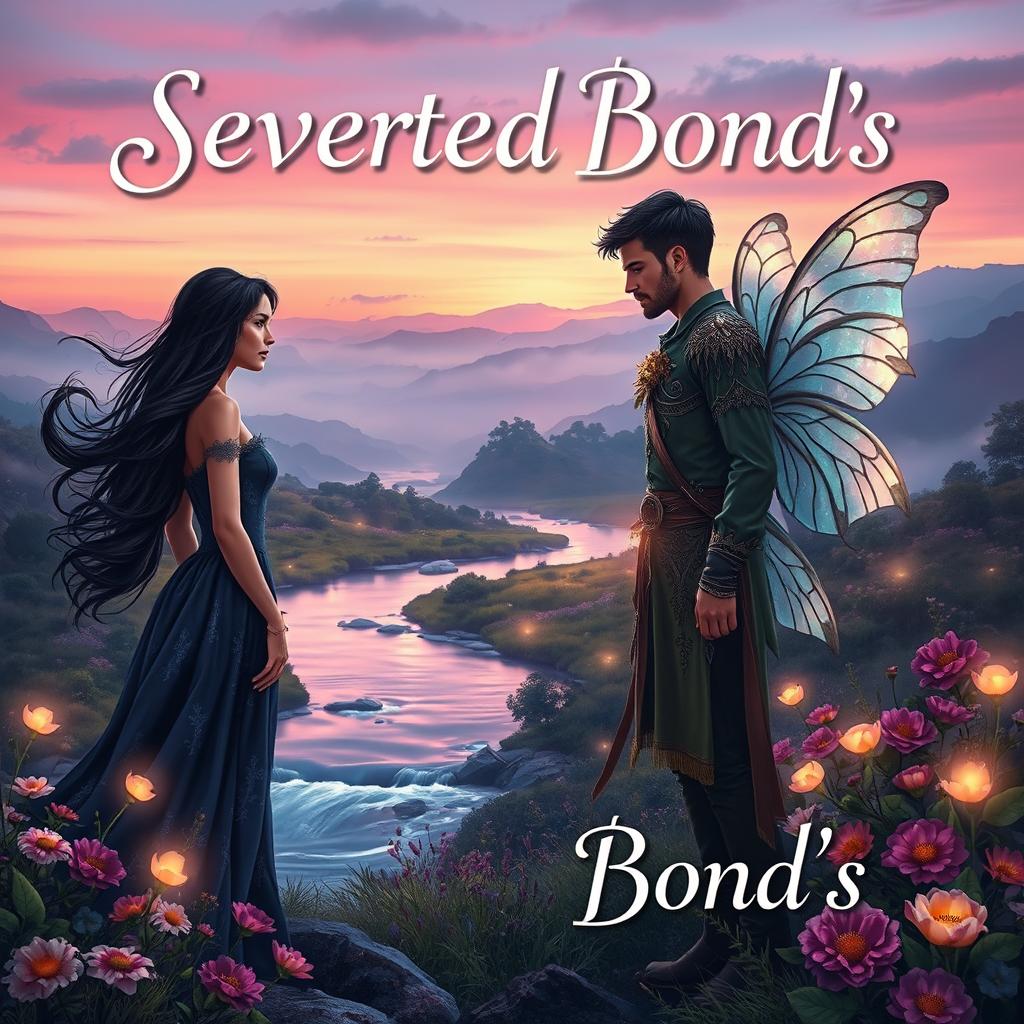 A captivating book cover for a romantic fantasy novel titled 'Severed Bond's', featuring a mystical landscape