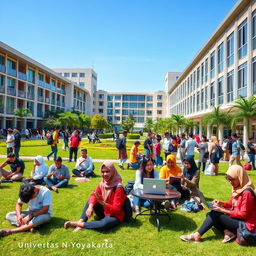 A vibrant scene featuring university students from Universitas Negeri Yogyakarta