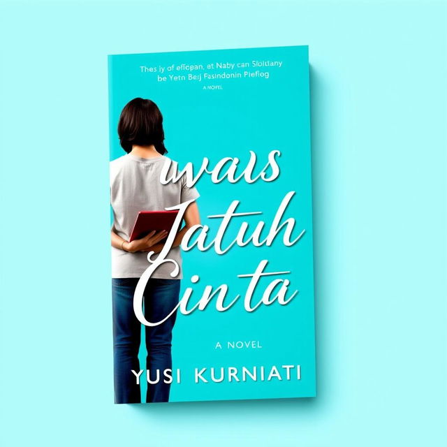 A novel cover for 'Awas Jatuh Cinta' by Yusi Kurniati, featuring a vibrant turquoise color scheme