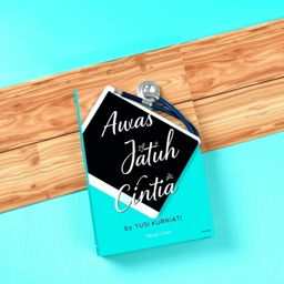 A novel cover for 'Awas Jatuh Cinta' by Yusi Kurniati, with a vibrant turquoise color scheme