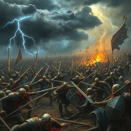 A large-scale battle scene featuring thousands of soldiers and undead warriors clashing in an epic confrontation