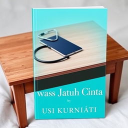A realistic novel cover for 'Awas Jatuh Cinta' by Yusi Kurniati, featuring a vibrant turquoise color scheme