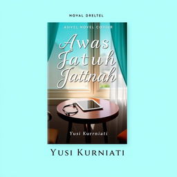 A novel cover for 'Awas Jatuh Cinta' by Yusi Kurniati, featuring a vibrant turquoise color scheme