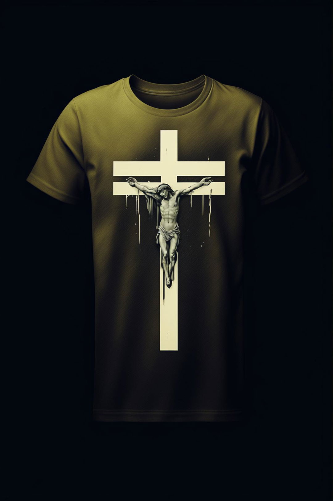 A high-quality graphic tee design featuring a minimalistic interpretation of the Christian crucifix