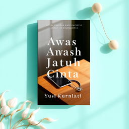 A novel cover for 'Awas Jatuh Cinta' by Yusi Kurniati, featuring a soothing turquoise color