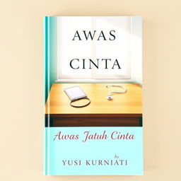 A novel cover for 'Awas Jatuh Cinta' by Yusi Kurniati, featuring a soothing turquoise color