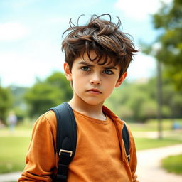 A confident young boy with an intense and focused expression, embodying the 'sigma male' archetype