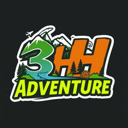A dynamic and engaging logo for '3H Adventure', featuring the letters '3H' creatively integrated with adventure elements such as mountains, trees, and a river