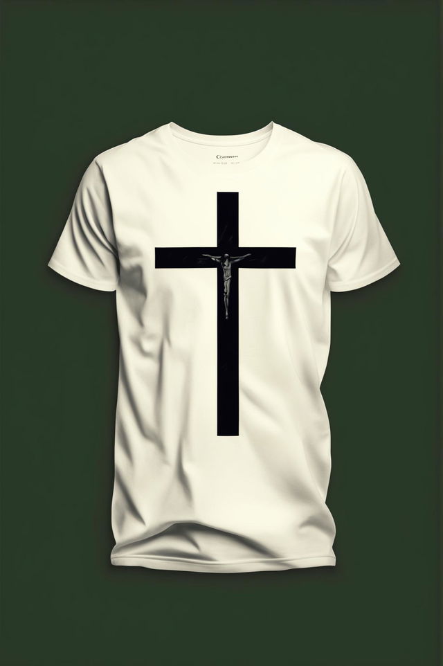 A high-quality graphic tee design featuring a minimalistic interpretation of the Christian crucifix