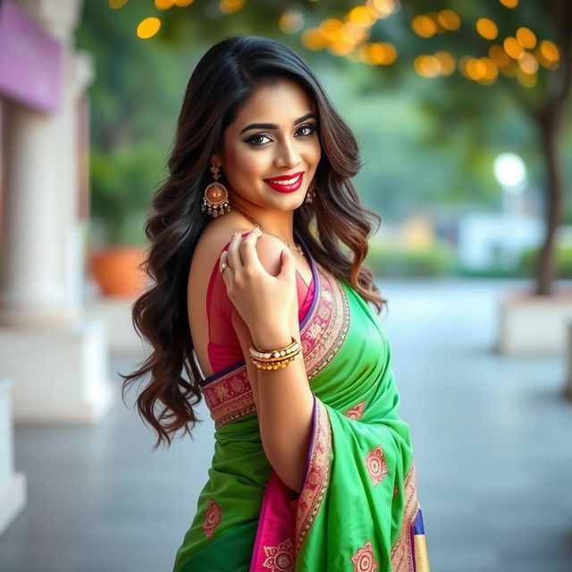 A stylish woman in a beautiful saree, showcasing her grace and elegance