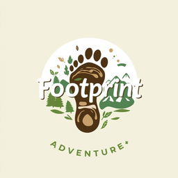 A creative and compelling logo for 'Footprint Adventures', featuring a stylized footprint as the central element