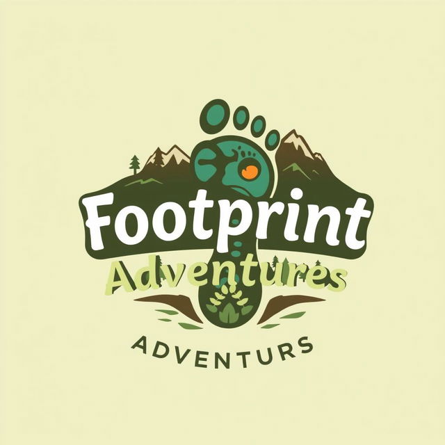 A creative and compelling logo for 'Footprint Adventures', featuring a stylized footprint as the central element