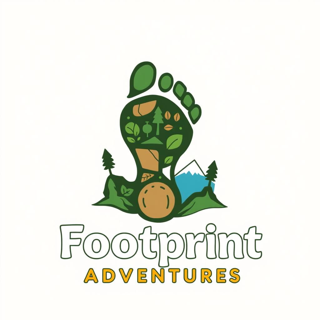 A creative and compelling logo for 'Footprint Adventures', featuring a stylized footprint as the central element