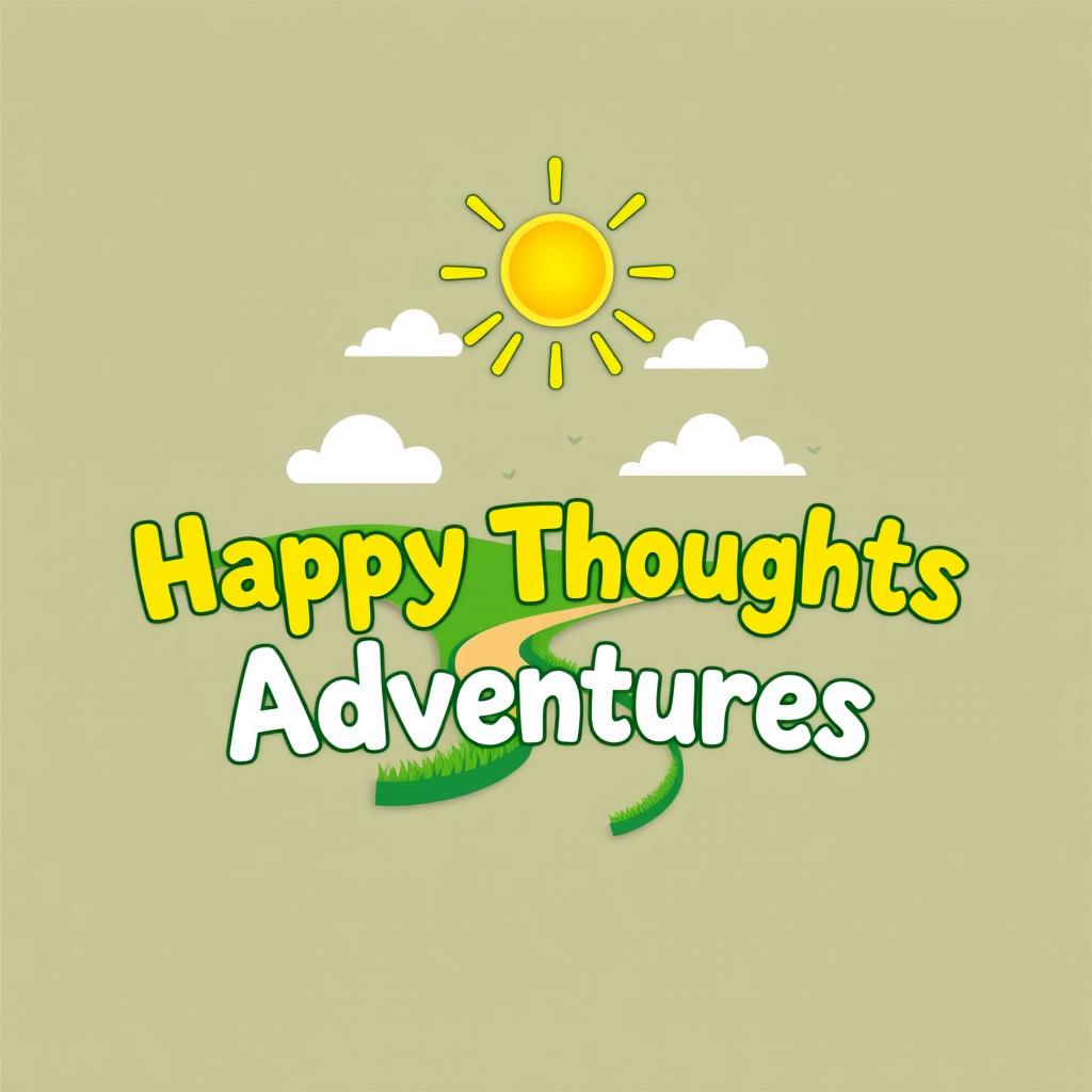 A cheerful and inviting logo for 'Happy Thoughts Adventures', featuring a bright sun icon radiating warmth and positivity