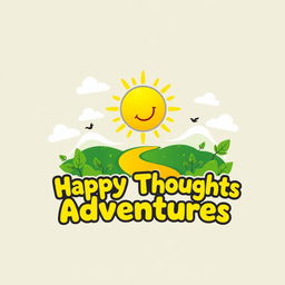 A cheerful and inviting logo for 'Happy Thoughts Adventures', featuring a bright sun icon radiating warmth and positivity