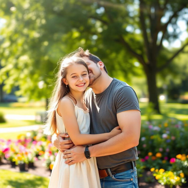 A tender moment captured between a father and his adolescent daughter