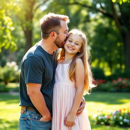 A tender moment captured between a father and his adolescent daughter