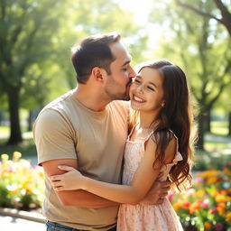 A tender moment captured between a father and his adolescent daughter