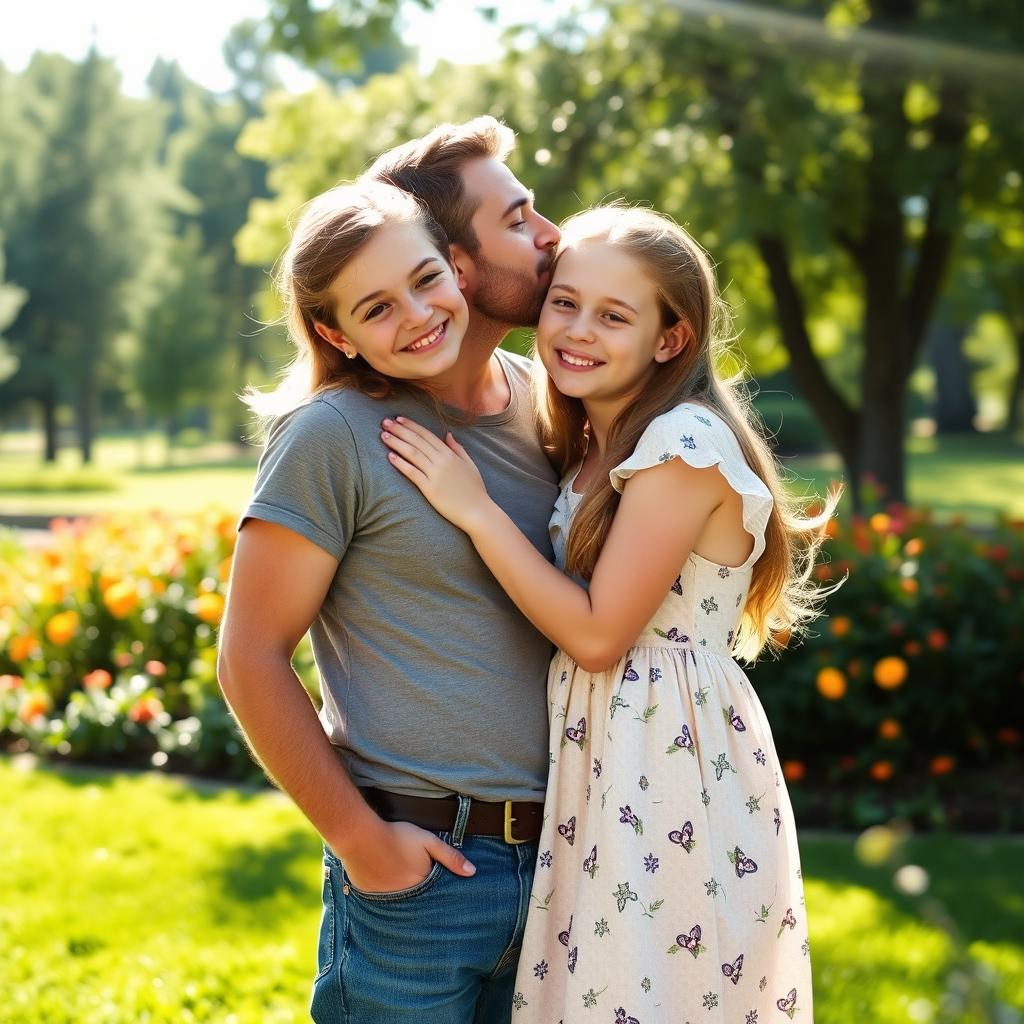 A tender moment captured between a father and his adolescent daughter