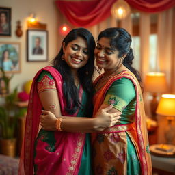 A tender and emotional scene showcasing the close bond between two Indian sisters