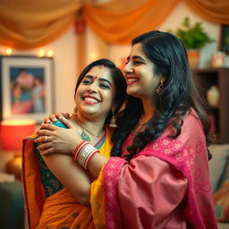 A tender and emotional scene showcasing the close bond between two Indian sisters