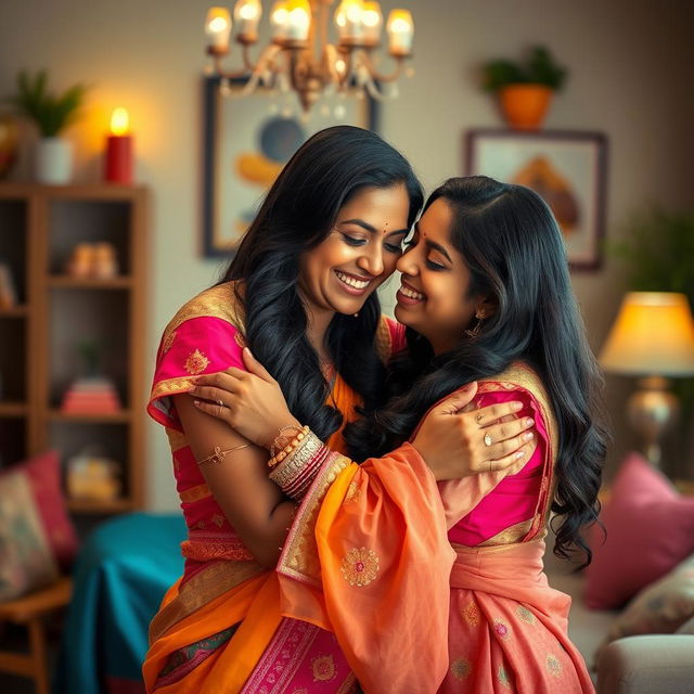 A tender and emotional scene showcasing the close bond between two Indian sisters