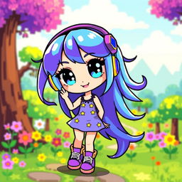 A cute pixel art girl character, featuring vibrant colors and a cheerful expression