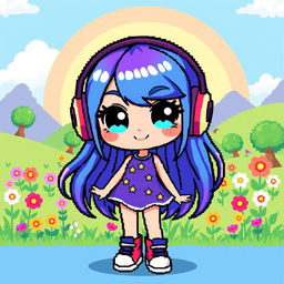 A cute pixel art girl character, featuring vibrant colors and a cheerful expression