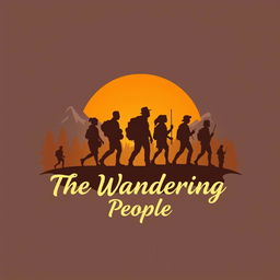 An artistic and evocative logo for 'The Wandering People', featuring a stylized silhouette of a group of diverse travelers set against the backdrop of a rising sun or a scenic landscape