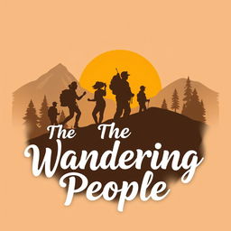 An artistic and evocative logo for 'The Wandering People', featuring a stylized silhouette of a group of diverse travelers set against the backdrop of a rising sun or a scenic landscape
